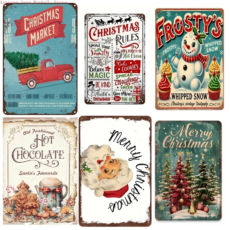 Home Office Industrial Style - 6pcs iron Christmas retro tin sign