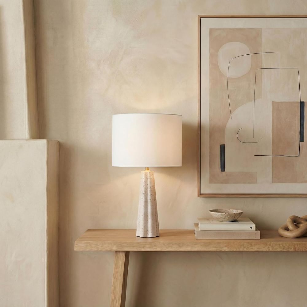 Home Office Desk - 25-inch Travertine/White Table Lamp with LED