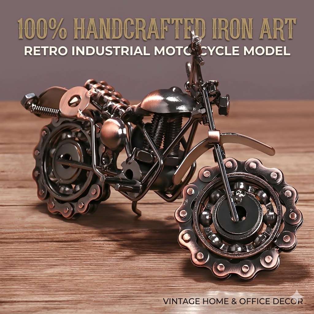 Home Office Industrial Style - Handmade Iron Motorcycle Model Vintage Metal