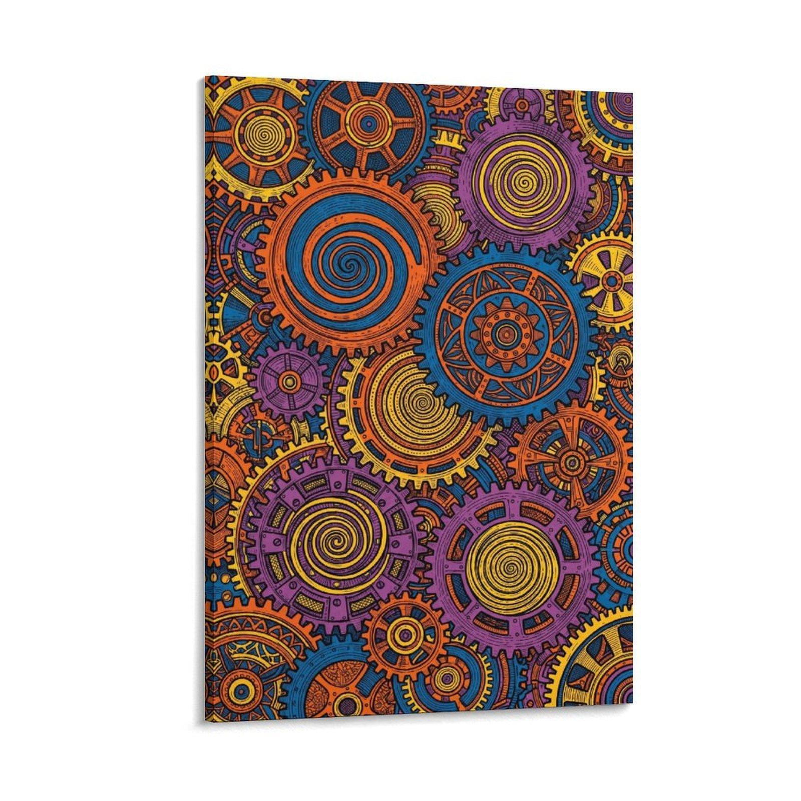Home Office Gear - Printed Canvas Art, Colorful Intricate Mechanical