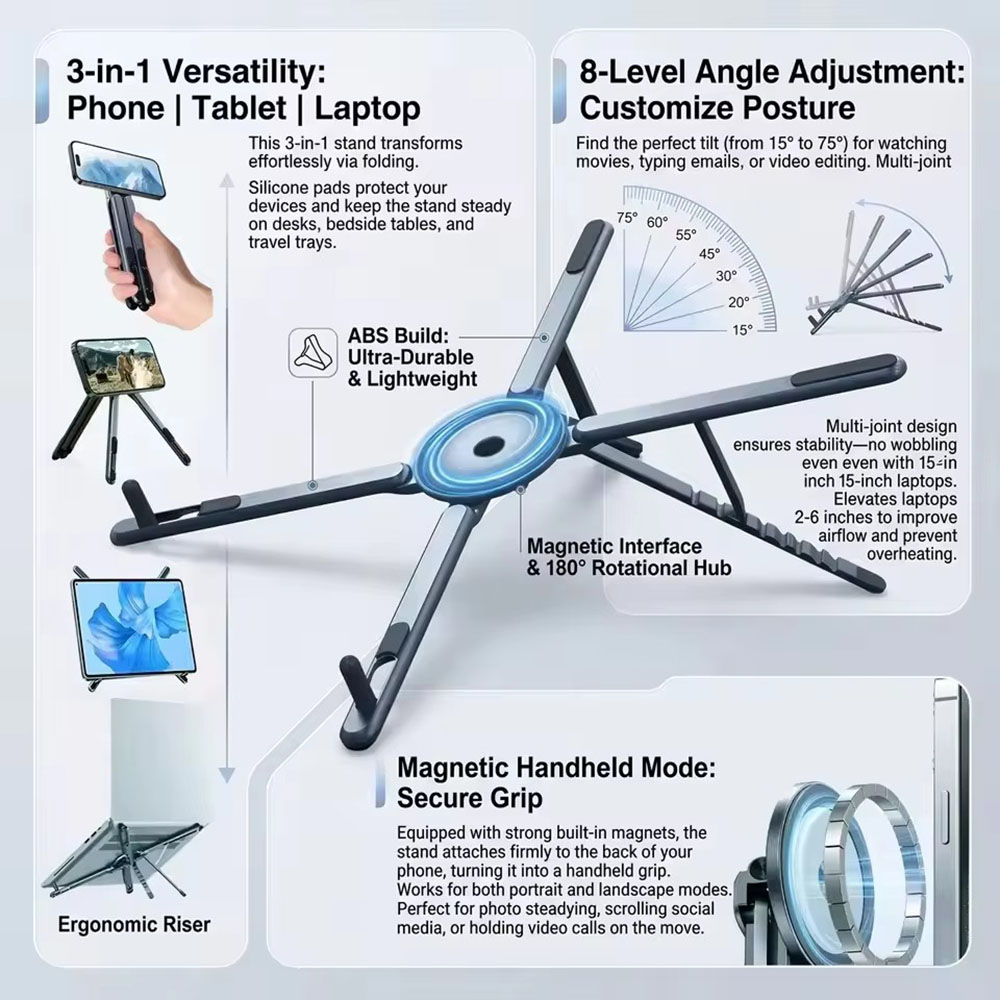 Home Office Laptop - Portable Magnetic Phone Holder & Selfie