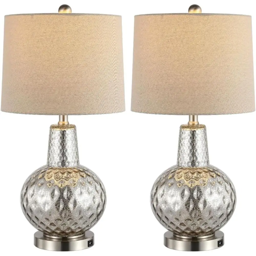 Home Office Desk - 24-inch Silver/Ivory Shade LED Table Lamp