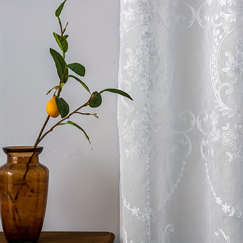 1pc White Embroidered Sheer Cu - огляд і ціна Home Office Gadgets