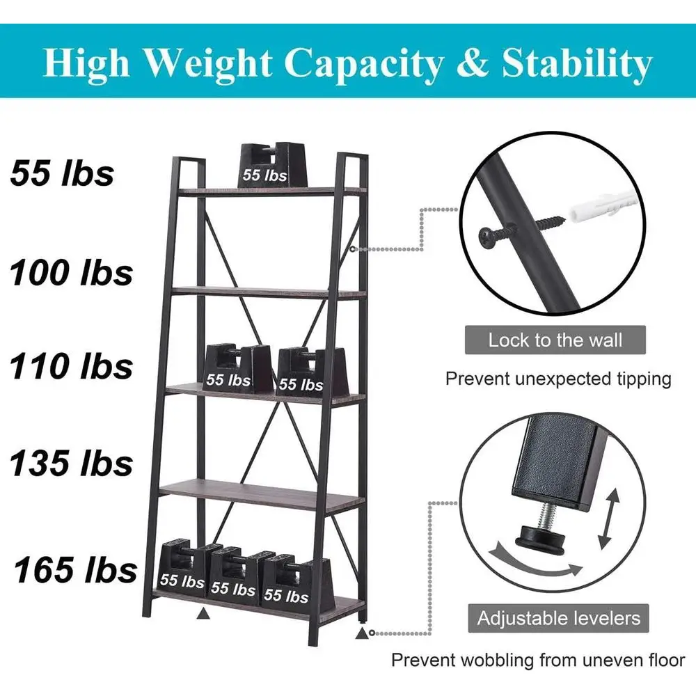 5-Tier Ladder Bookshelf, Indus - огляд і ціна Home Office Industrial Style