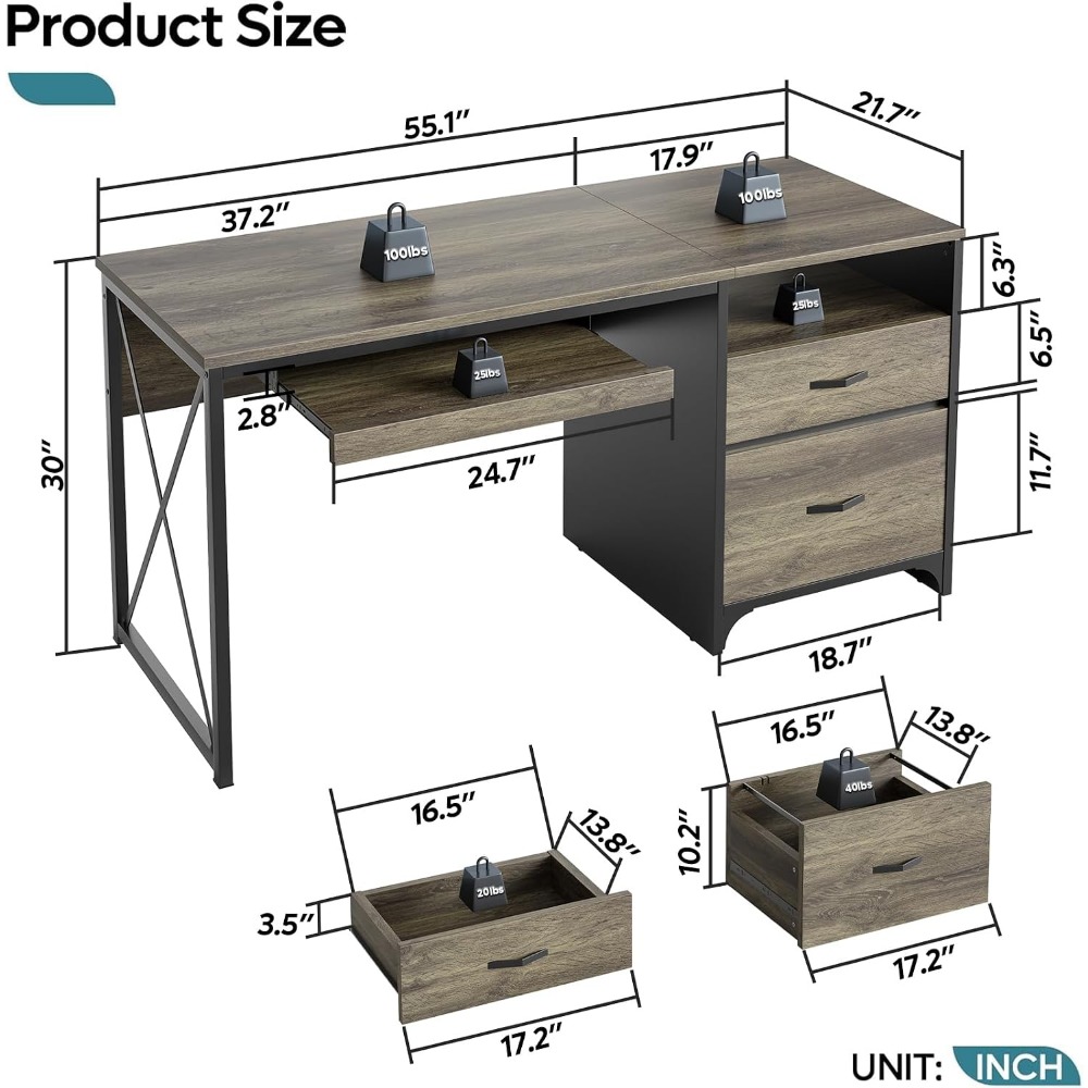 55 Inch Industrial-Style Desk  - огляд і ціна Home Office Industrial Style