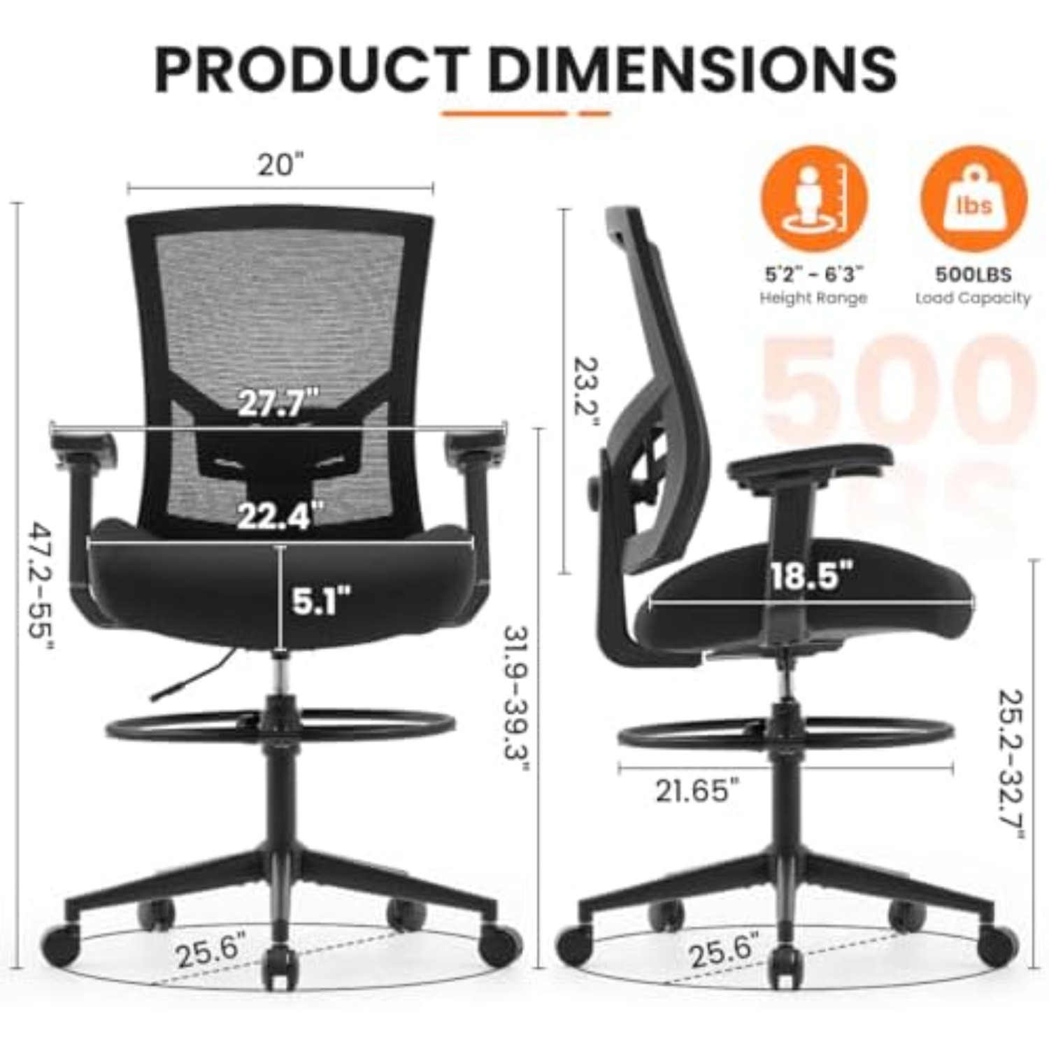 500lbs Drafting Chair,Big and  - огляд і ціна Ergonomic Office Chair