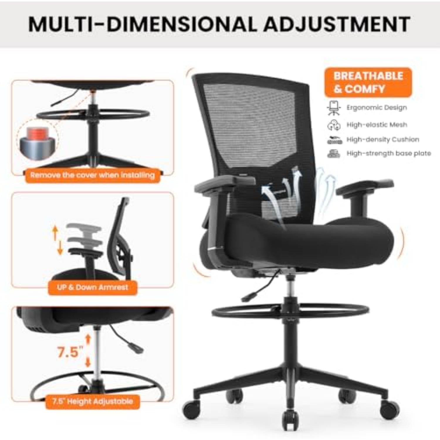 500lbs Drafting Chair,Big and  - огляд і ціна Ergonomic Office Chair