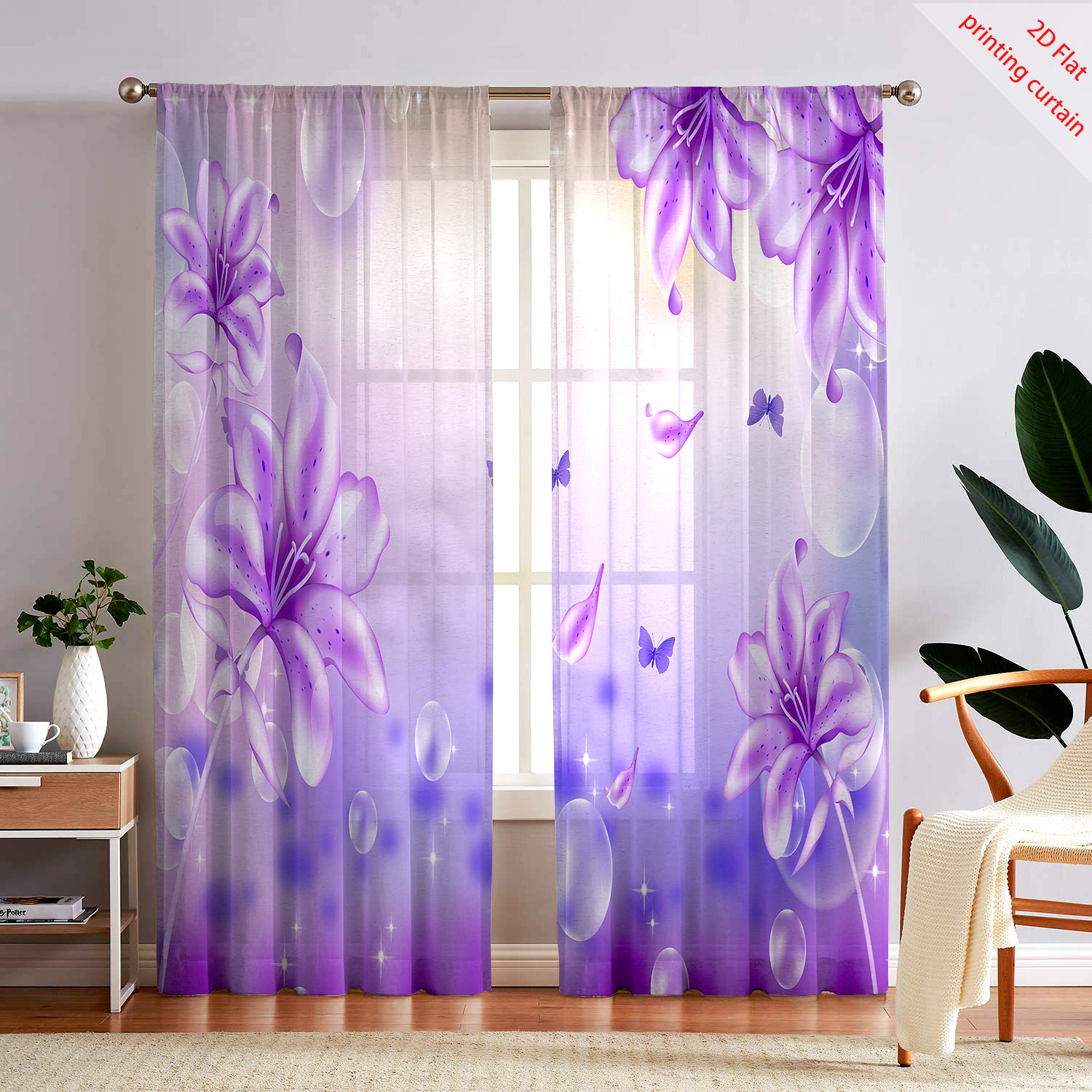 Purple Flower Printed Transpar - огляд і ціна Home Office Windows
