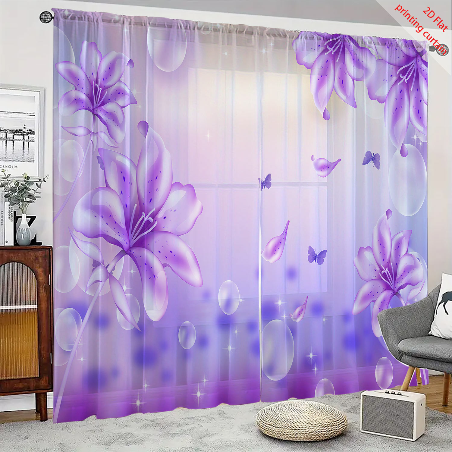 Purple Flower Printed Transpar - огляд і ціна Home Office Windows