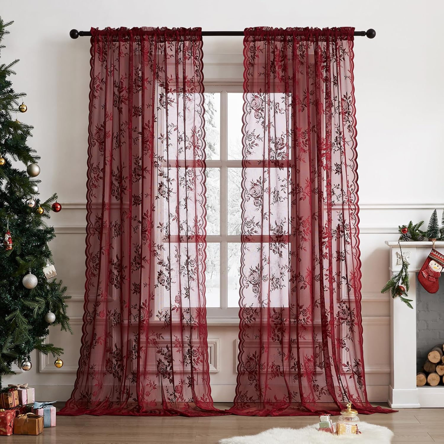 1 pc Burgundy Lace Curtains 45 - огляд і ціна Home Office Gadgets