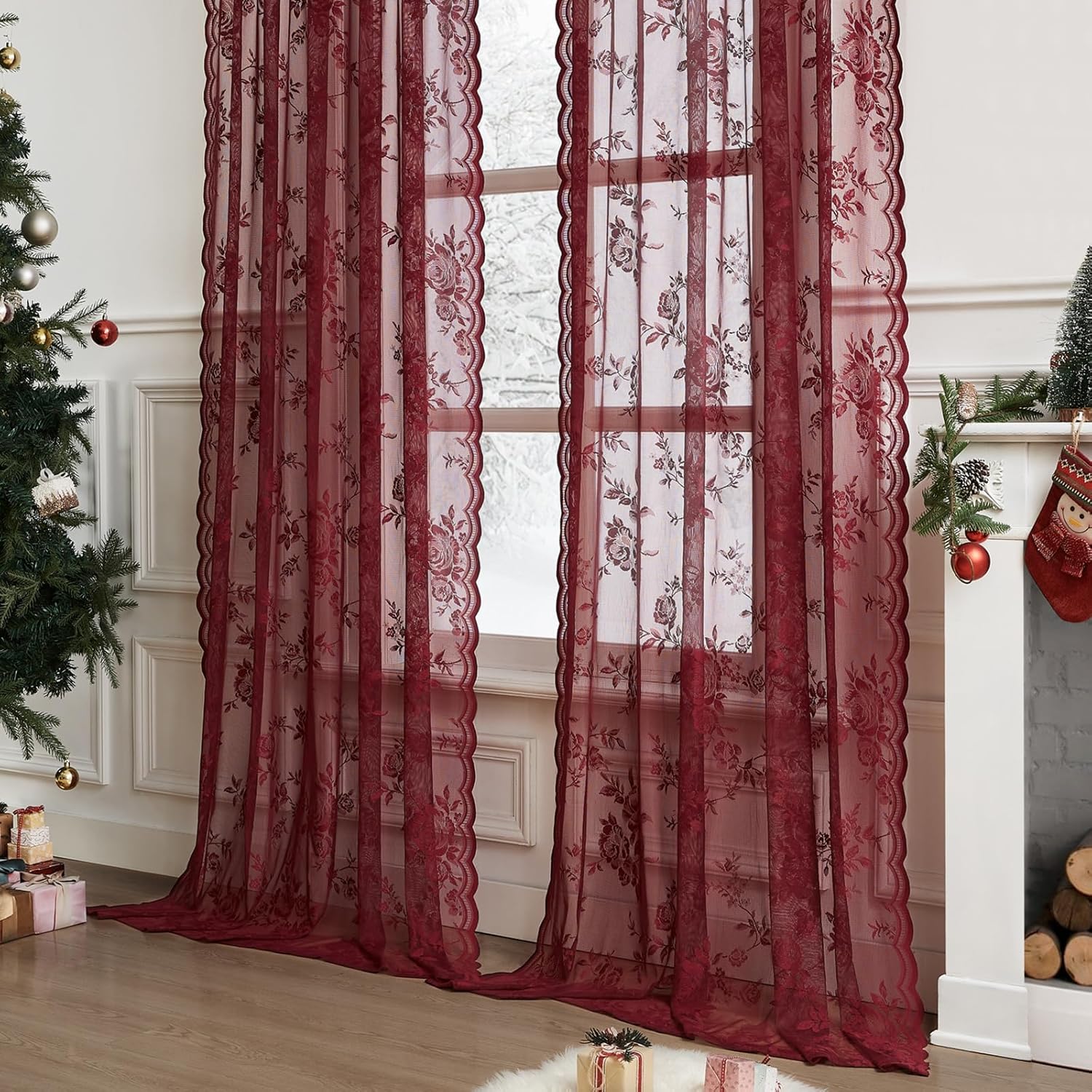 1 pc Burgundy Lace Curtains 45 - огляд і ціна Home Office Gadgets