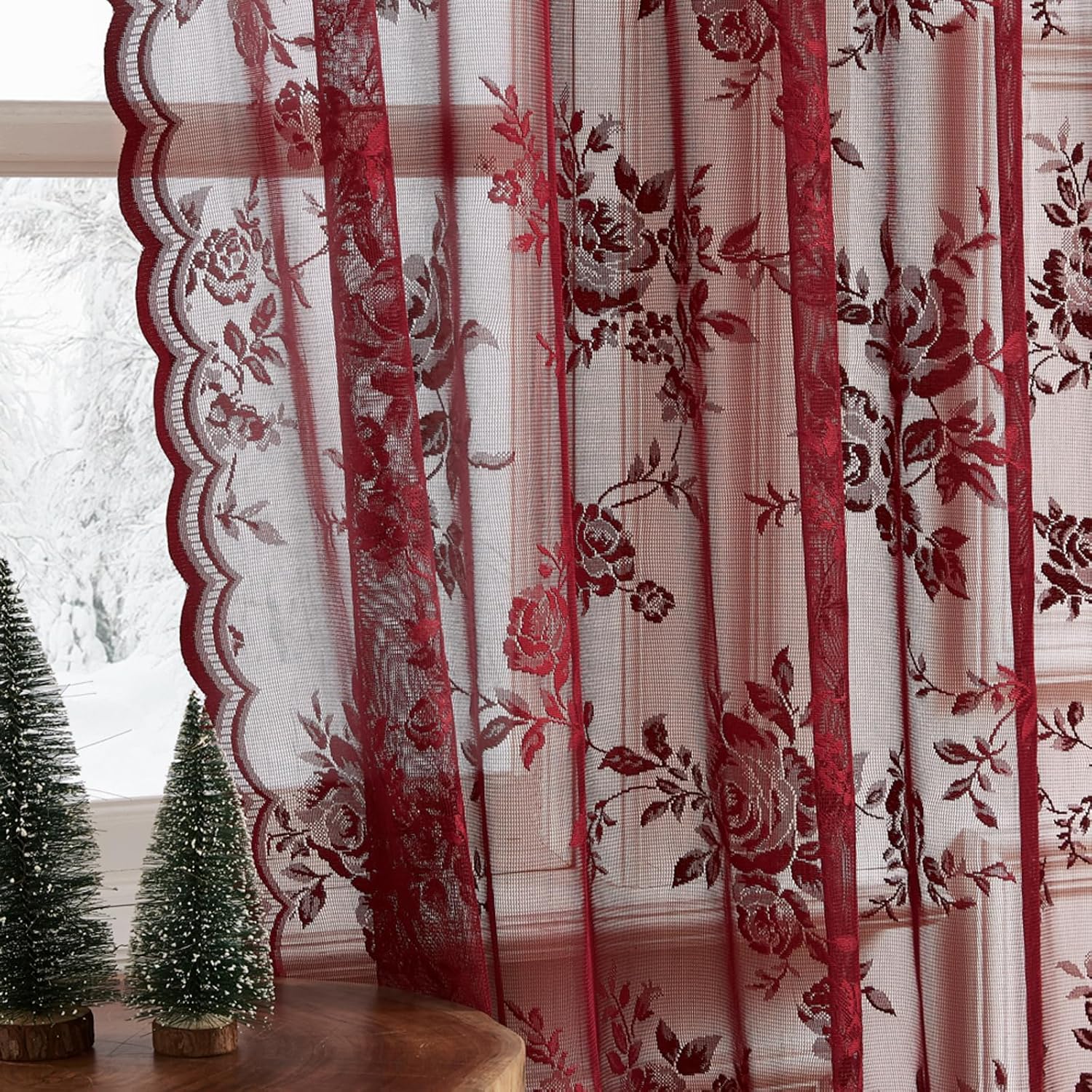1 pc Burgundy Lace Curtains 45 - огляд і ціна Home Office Gadgets