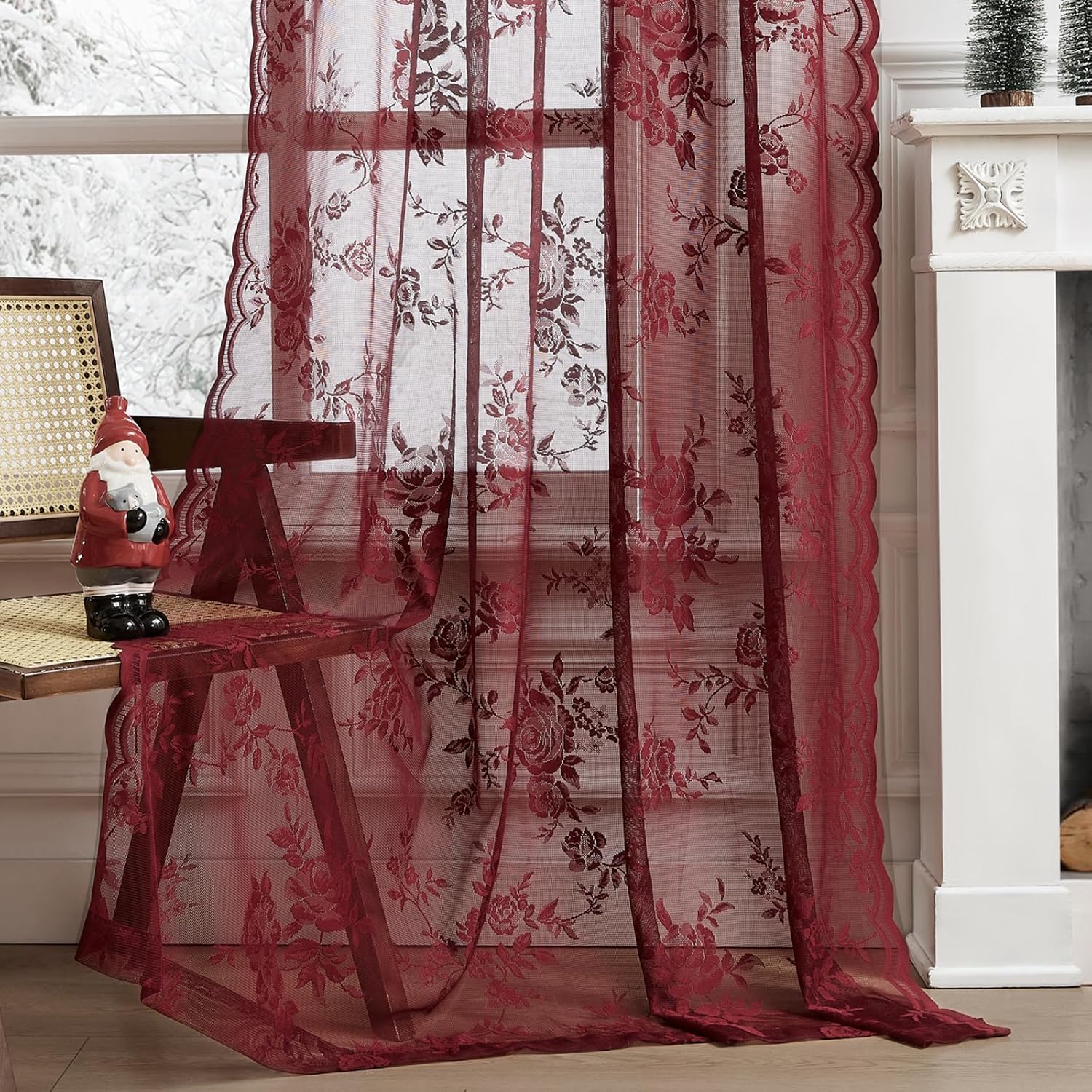 1 pc Burgundy Lace Curtains 45 - огляд і ціна Home Office Gadgets