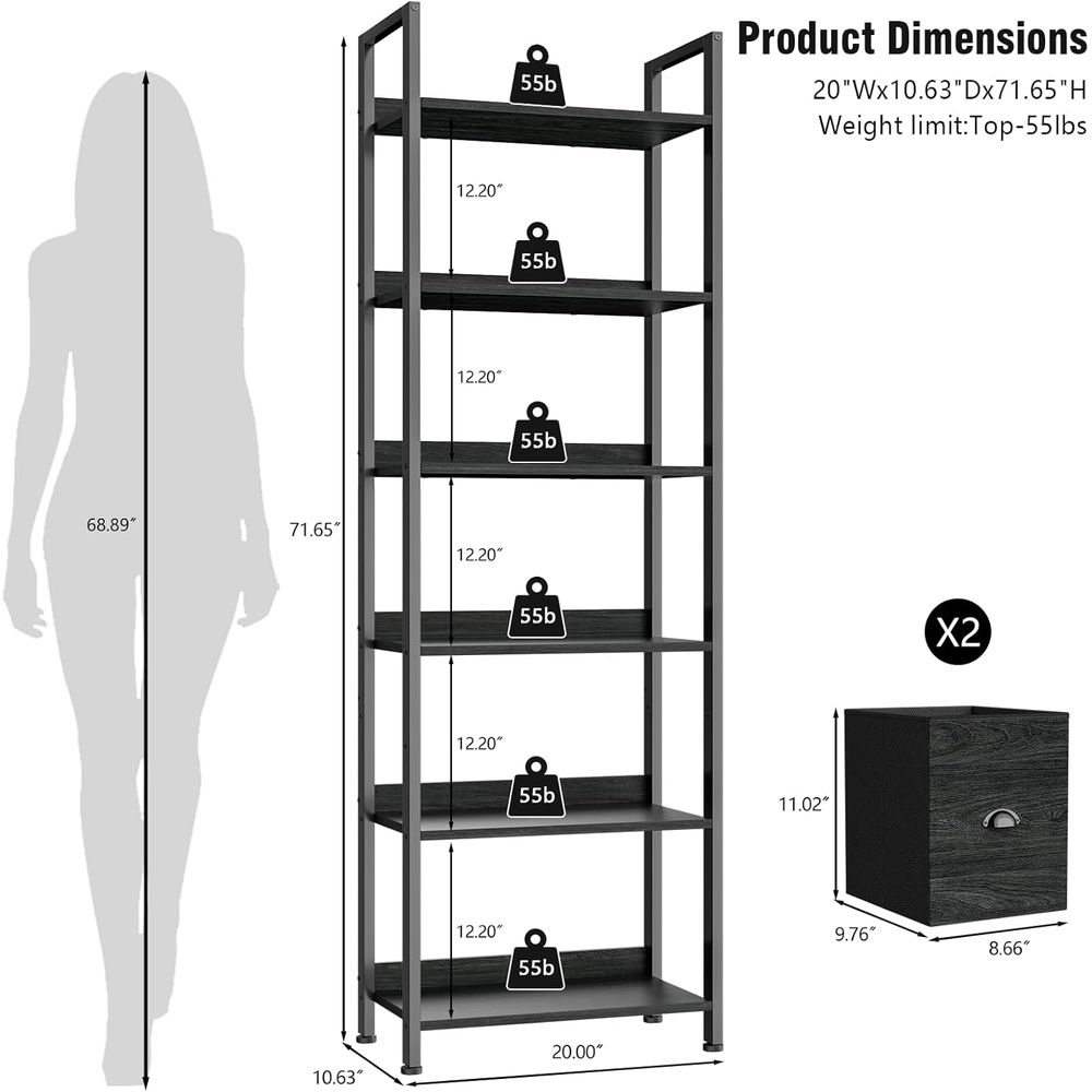 6-Tier Tall Bookcase with 2 Dr - огляд і ціна Home Office Industrial Style