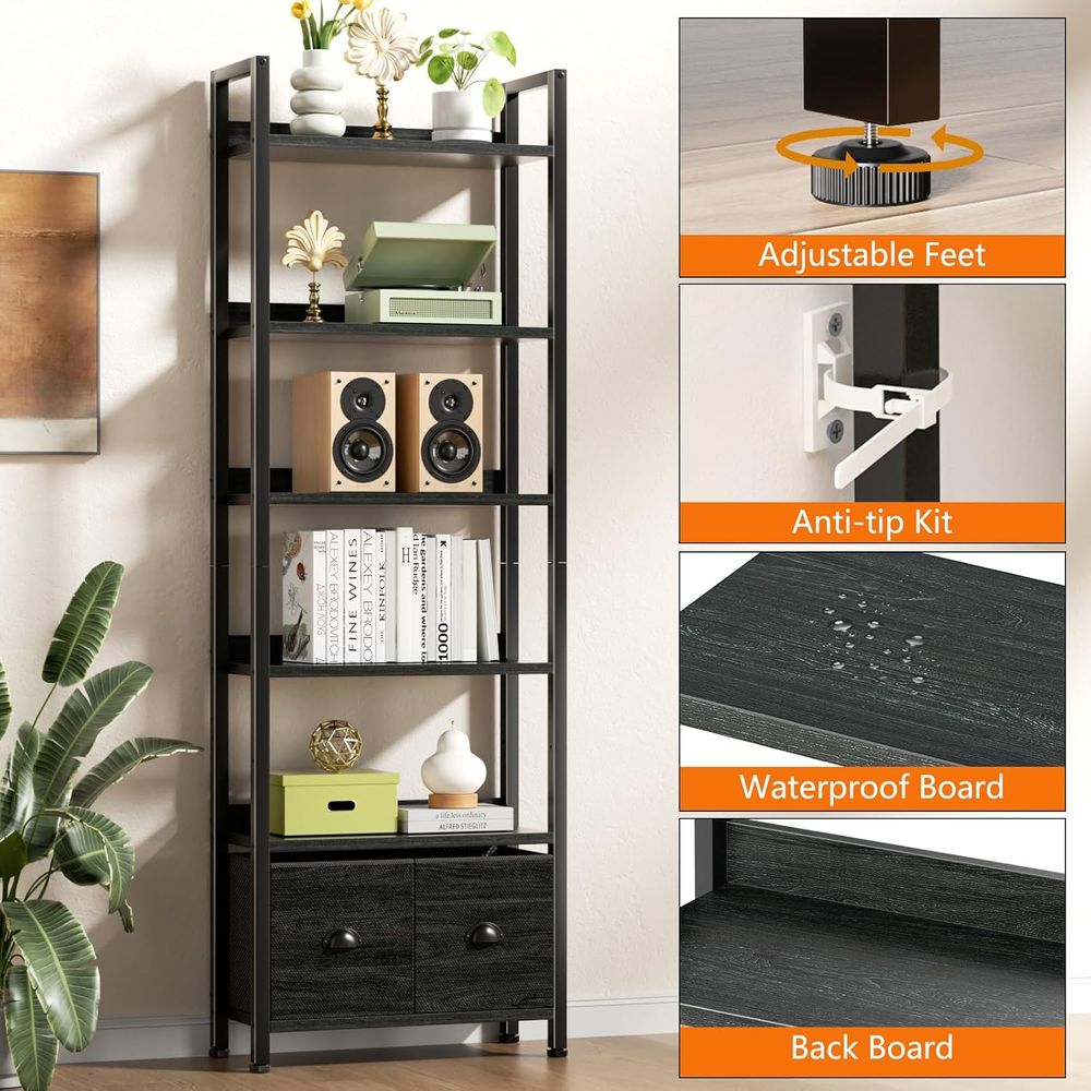 6-Tier Tall Bookcase with 2 Dr - огляд і ціна Home Office Industrial Style